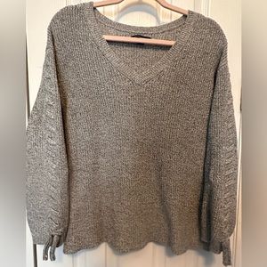 American Eagle Gray Lace up Sleeve Sweater